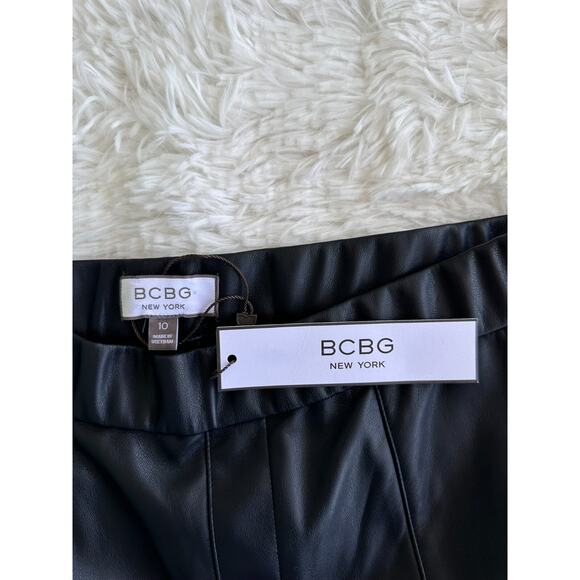 BCBG NEW YORK Faux-Leather Cropped Pants Women's Black Slash Pockets Size 10 - Picture 10 of 14
